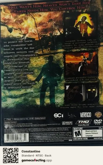 Constantine PlayStation 2, NTSC box back