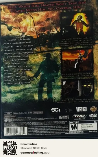 Constantine PlayStation 2, NTSC box back