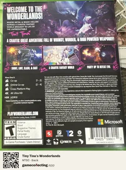 Tiny Tina's Wonderlands Xbox One, NTSC box back