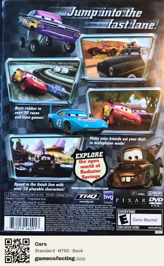 Cars PlayStation 2, NTSC box back