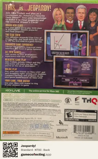 Jeopardy! Xbox 360, NTSC box back
