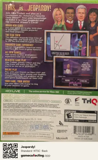 Jeopardy! Xbox 360, NTSC box back