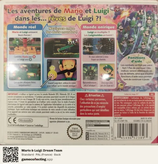 Mario & Luigi: Dream Team Nintendo 3DS, France box back