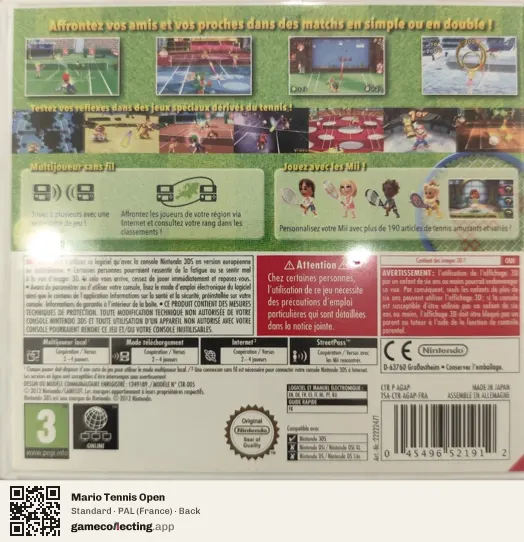 Mario Tennis Open Nintendo 3DS, France box back