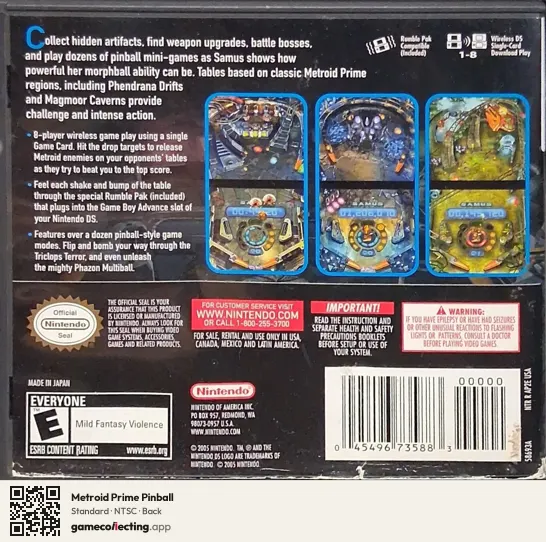 Metroid Prime Pinball Nintendo DS, NTSC box back
