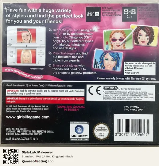 Style Lab: Makeover Nintendo DS, United Kingdom box back