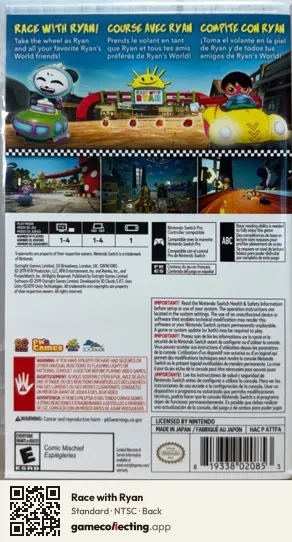 Race with Ryan Nintendo Switch, NTSC box back