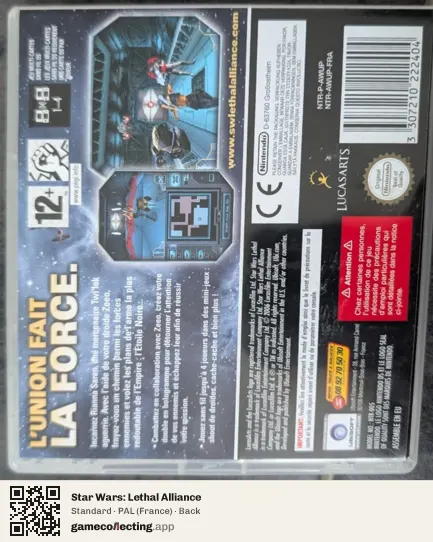 Star Wars: Lethal Alliance Nintendo DS, France box back