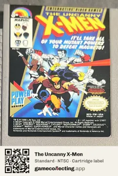 The Uncanny X-Men Nintendo Entertainment System, NTSC cartridge label