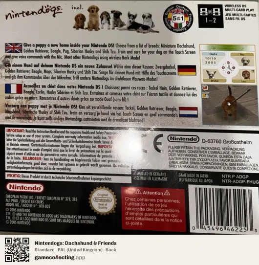 Nintendogs: Dachshund & Friends Nintendo DS, United Kingdom box back
