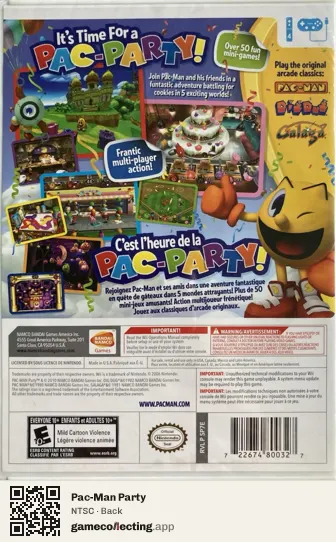 Pac-Man Party Nintendo Wii, NTSC box back