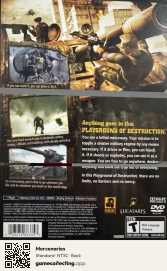 Mercenaries PlayStation 2, NTSC box back