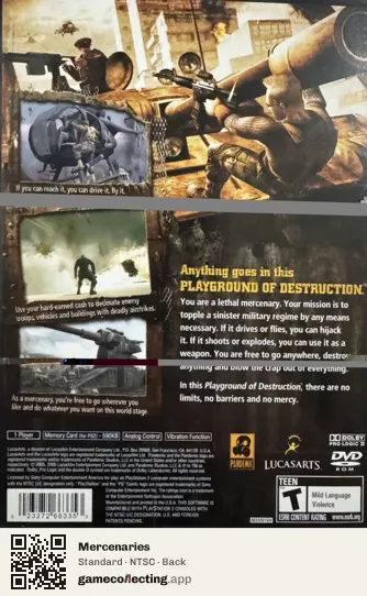 Mercenaries PlayStation 2, NTSC box back