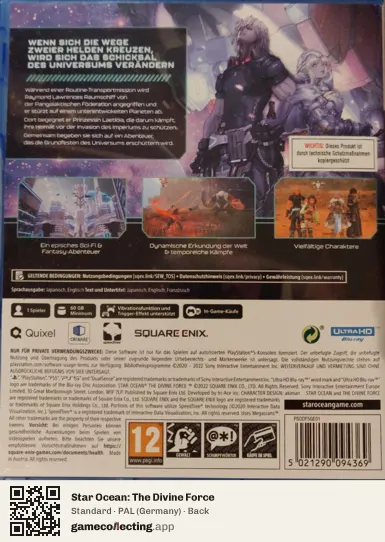 Star Ocean: The Divine Force PlayStation 5, Germany box back