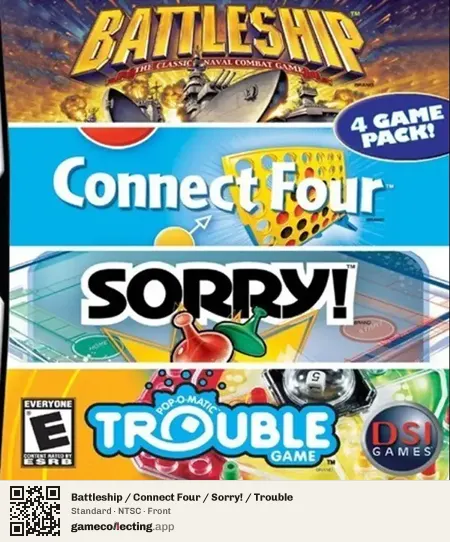 Battleship / Connect Four / Sorry! / Trouble Nintendo DS, NTSC box front