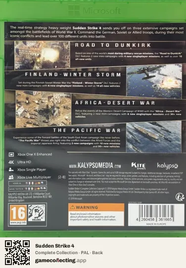 Sudden Strike 4 Xbox One, PAL box back