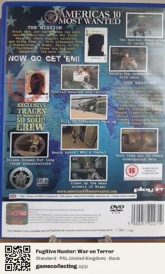 Fugitive Hunter: War on Terror PlayStation 2, United Kingdom box back