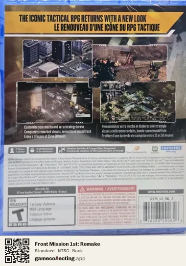 Front Mission 1st: Remake PlayStation 5, NTSC box back