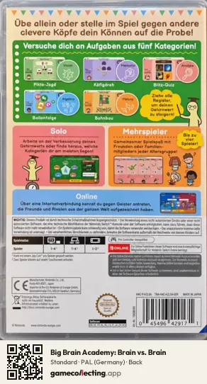 Big Brain Academy: Brain vs. Brain Nintendo Switch, Germany box back