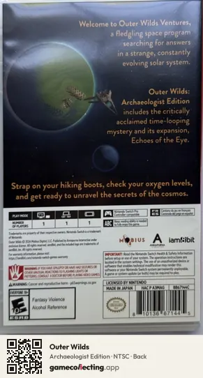 Outer Wilds Nintendo Switch, NTSC box back