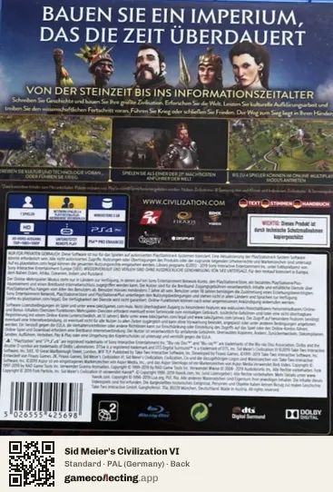 Sid Meier's Civilization VI PlayStation 4, Germany box back