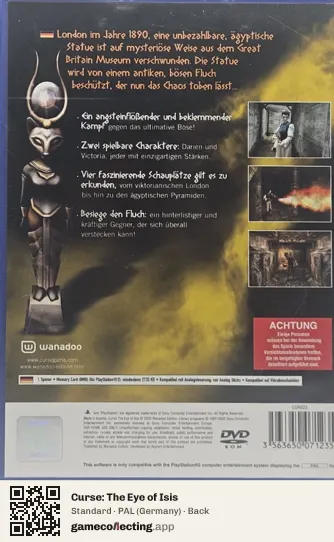 Curse: The Eye of Isis PlayStation 2, Germany box back