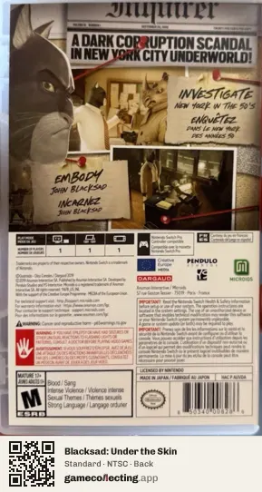 Blacksad: Under the Skin Nintendo Switch, NTSC box back
