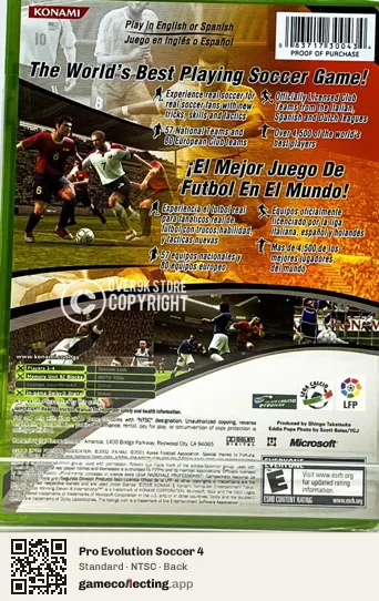 Pro Evolution Soccer 4 Xbox, NTSC box back