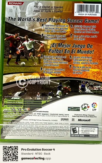 Pro Evolution Soccer 4 Xbox, NTSC box back