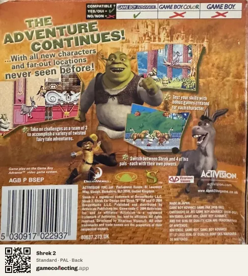 Shrek 2 Game Boy Advance, PAL box back