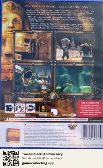 Tomb Raider: Anniversary PlayStation 2, France box back