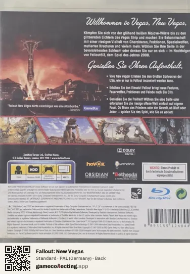 Fallout: New Vegas PlayStation 3, Germany box back