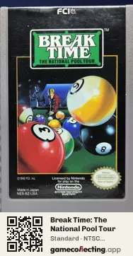 Break Time: The National Pool Tour Nintendo Entertainment System, NTSC cartridge label