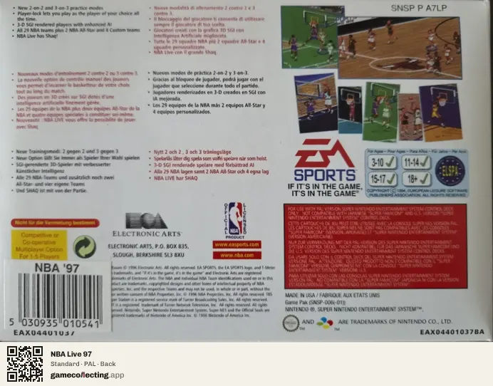 NBA Live 97 Super Nintendo Entertainment System, PAL box back
