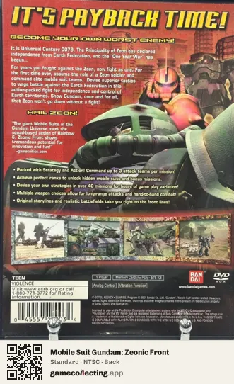 Mobile Suit Gundam: Zeonic Front PlayStation 2, NTSC box back