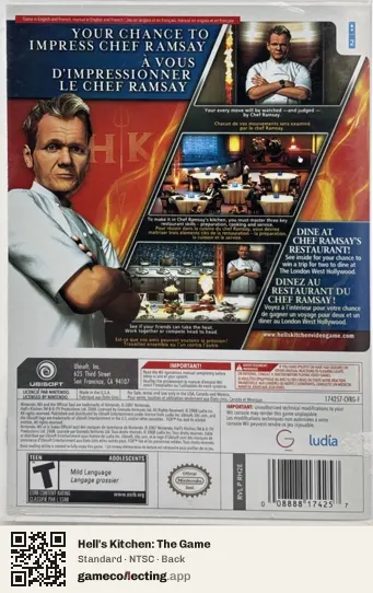 Hell's Kitchen: The Game Nintendo Wii, NTSC box back