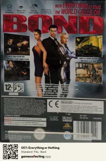 007: Everything or Nothing Nintendo GameCube, PAL box back