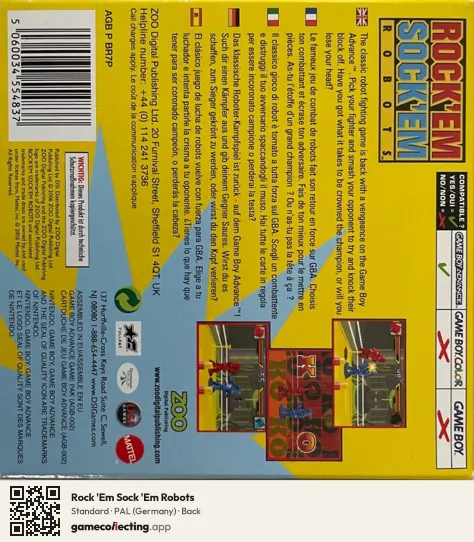 Rock 'Em Sock 'Em Robots Game Boy Advance, Germany box back