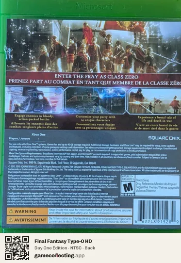 Final Fantasy Type-0 HD Xbox One, NTSC box back