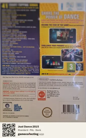 Just Dance 2015 Nintendo Wii, PAL box back
