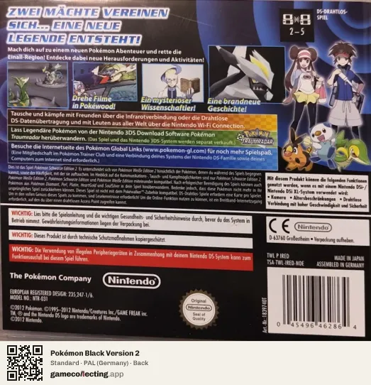 Pokémon Black Version 2 Nintendo DS, Germany box back