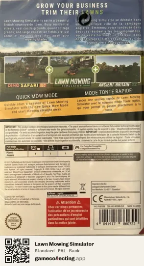 Lawn Mowing Simulator Nintendo Switch, PAL box back