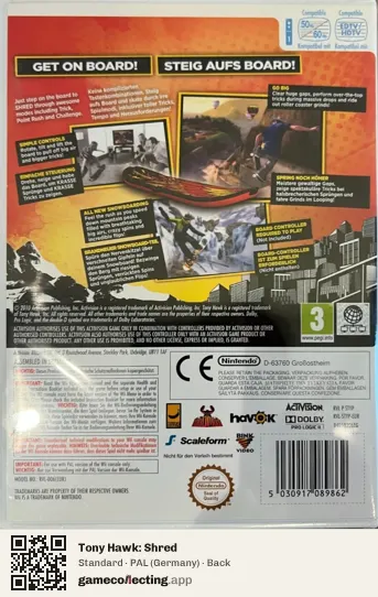 Tony Hawk: Shred Nintendo Wii, Germany box back