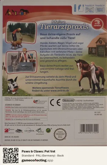 Paws & Claws: Pet Vet Nintendo Wii, Germany box back