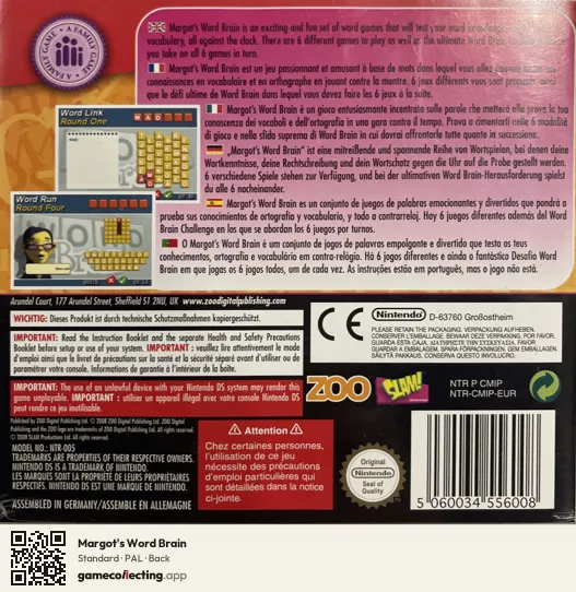 Margot's Word Brain Nintendo DS, PAL box back