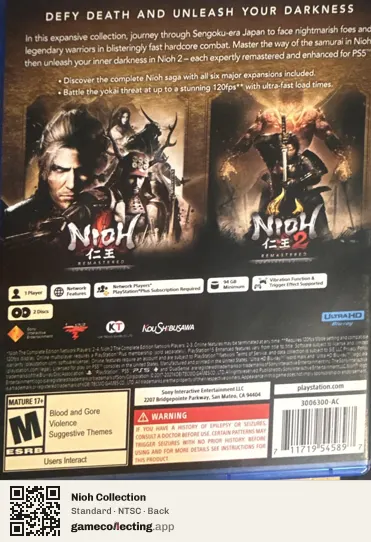 Nioh Collection PlayStation 5, NTSC box back