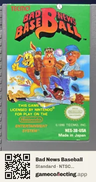 Bad News Baseball Nintendo Entertainment System, NTSC cartridge label
