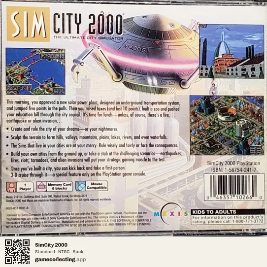 SimCity 2000 PlayStation, NTSC box back