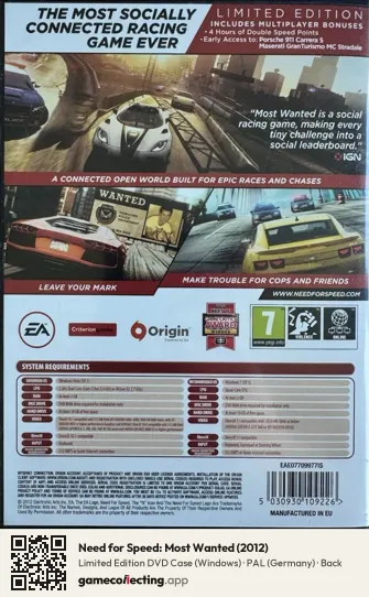 Need for Speed: Most Wanted (2012) Computer, Germany box back