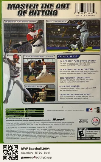 MVP Baseball 2004 Xbox, NTSC box back